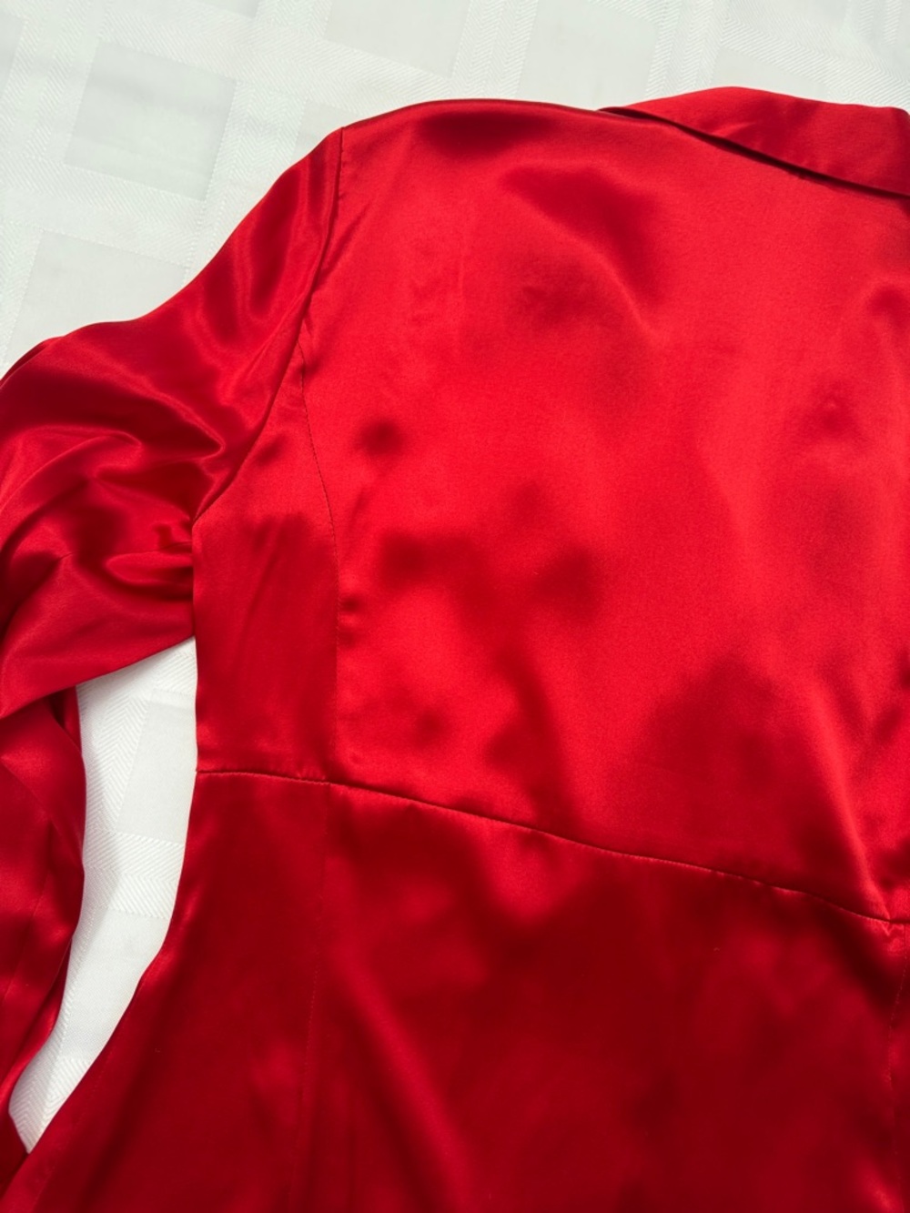 Anne Klein Red Satin Ruffled Button-Front Blouse - Picture 13 of 16